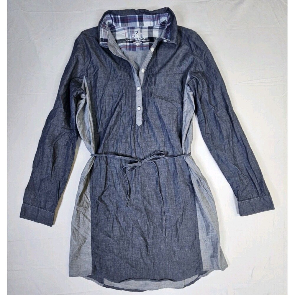 Kuhl Shirt Dress Women's Medium Gray Kiley Chambray Roll Tab Sleeves Tie Waist